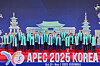 Senior government officials including President Lee Jae Myung, fifth from left in the front, pose for a group photograph on the sidelines of the APEC summit in Gyeongju, North Gyeongsang, on Nov. 1, 2025. [PRESIDENTIAL OFFICE]