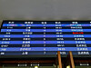 This photo, taken on March 13, shows an electronic board pointing to the arrival of a passenger train linking the capitals of North Korea and China. The train departed from Pyongyang the previous day and arrived in Beijing at 8:40 a.m. [YONHAP]