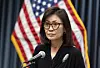 Michelle Park Steel participates in a news conference held in California in 2020. [AP/YONHAP]
