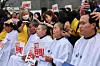 Democratic Party members in Gwangju shave their heads after issuing a joint statement calling for the impeachment of then-President Yoon Suk Yeol at the May 18 Democracy Square in Dong District, Gwangju, on Dec. 9, 2024. [YONHAP]