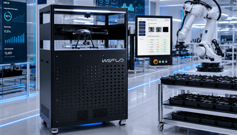 Robotic arm operating in a futuristic factory with digital displays and automated equipment.