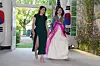 Michelle Park Steel, right, and Siobhan Steel arrive for the State Dinner with President Joe Biden and Korea's President Yoon Suk Yeol at the White House on April 26, 2023. [AP/ YONHAP]