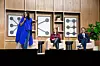 Anthropic's chief product officer, Ami Vora, its co-founder and president, Daniela Amodei, and co-founder and CEO Dario Amodei present on stage at the Code with Claude developer conference in San Francisco on May 6. [AP/YONHAP]