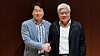 SK Group Chairman Chey Tae-won, left, meets with TSMC Chairman C.C. Wei in Taiwan on June 2 to discuss cooperation in AI semiconductors and pose for a commemorative photo. The two companies agreed to strengthen broad cooperation in areas including next-generation high-bandwidth memory and advanced packaging technologies to respond more effectively to the global AI market, according to SK hynix on June 4. [SK HYNIX]