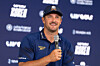 Bryson DeChambeau speaks during a press conference at the Asiad Country Club in Busan, on May 26, two days before the opening of LIV Golf Korea 2026. [JOONGANG ILBO]