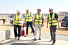 Hyundai Motor Group Executive Chair Euisun Chung visits the construction site of Hyundai Motor Manufacturing Middle East in Saudi Arabia and encourages employees before heading to the factory on Oct. 26, 2025. [YONHAP]