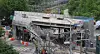 Debris is seen at the scene one day after part of the deck collapsed at the Seosomun Overpass demolition site in Seodaemun District, western Seoul, on May 27. [NEWS1]