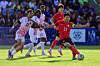 Korean midfielder Son Heung-min, wearing jersey number 13, controls the ball during the first half of an international friendly soccer match against Trinidad and Tobago in Utah on May 30. [AP PHOTO/YONHAP]