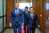 Defense Minister Ahn Gyu-back, on the right, walks to a meeting with U.S. Defense Secretary Pete Hegseth at the Pentagon, Washington, on May 11. [MINISTRY OF NATIONAL DEFENSE]