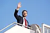 U.S. Vice President JD Vance waves while boarding Air Force Two in Islamabad.