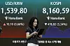 Electronic board at Hana Bank dealing room in Seoul displays plunging KOSPI and KOSDAQ figures.