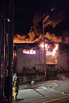 Firefighters extinguish fire at a cardboard-box factory in Ansan, Gyeonggi on June 7.