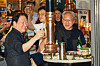 SK Group Chairman Chey Tae-won, left, holds a glass of beer with Nvidia CEO Jensen Huang at a Korean barbecue restaurant in western Seoul on June 5. [CHOI GI-UNG]