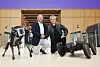 Hyundai Motor Group Executive Chair Euisun Chung, left, poses for a photo with Nvidia CEO Jensen Huang at the headquarters of the automotive company in southern Seoul on June 8.