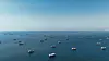 Vessels are seen in the Strait of Hormuz from Oman’s Musandam Peninsula on June 1