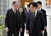 Korean President Lee Jae Myung, right, and Belgian Prime Minister Bart De Wevers head into their bilateral summit at the prime minister's official residence in Brussels on June 10.