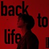 Side-profile silhouette of a person against a red background with large black text.