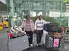 Mboko couple from central Africa poses for a photograph after their official arrival into Korea at the Incheon International Airport on June 8.