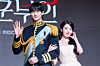 Actors IU and Byeon Woo-seok pose for photos during a press conference for the MBC series “Perfect Crown″ at the Josun Palace Hotel in Gangnam District, southern Seoul, on April 6. [DANIELA GONZALEZ PEREZ]