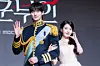 Actors IU and Byeon Woo-seok pose for photos during a press conference for the MBC series “Perfect Crown″ at the Josun Palace Hotel in Gangnam District, southern Seoul, on April 6. [DANIELA GONZALEZ PEREZ]
