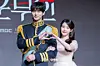 Actors IU and Byeon Woo-seok pose for photos during a press conference for the MBC series “Perfect Crown″ at the Josun Palace Hotel in Gangnam District, southern Seoul, on April 6. [DANIELA GONZALEZ PEREZ]