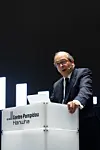 Laurent Le Bon, president of the Centre Pompidou, speaks during a press conference for the opening of the Centre Pompidou Hanwha at the venue in Yeouido, western Seoul on May 19. [CENTRE POMPIDOU HANWHA]