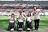 From left: Medalists from the 2026 Milan-Cortina Winter Paralympics Kim Yun-ji, Lee Yong-seok, Baek Hye-jin and Lee Je-hyuk take part in the match ball delivery and ceremonial kickoff ahead of the K League match between FC Seoul and Daejeon Hana Citizen at Seoul World Cup Stadium on April 18, two days before the Day of Persons with Disabilities. [FC SEOUL]
