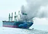 A handout photo made available by the Royal Thai Navy shows the Thai-flagged cargo ship Mayuree Naree on fire after being hit by Iranian missiles in the Strait of Hormuz, on March 11. [EPA/YONHAP]