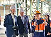 Tennessee Deputy Gov, Stuart McWhorter, left, listens to an explanation of the facilities from an official during a visit to Korea Zinc’s Onsan smelter in Ulsan on April 28. [KOREA ZINC]