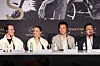The cast of director Na Hong-jin's new film ″Hope″ attend a press conference for the film during the 79th annual Cannes Film Festival, in Cannes, France, on May 18. From left, actors Michael Fassbender, Alicia Vikander, Hwang Jung-min and director Na. [EPA/YONHAP]