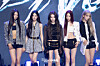 Girl group Meovv poses for photos during a press conference for the release of its second EP “Bite Now” at Cube Convention Center in western Seoul on June 1. [DANIELA GONZALEZ PEREZ]