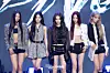 Girl group Meovv poses for photos during a press conference for the release of its second EP “Bite Now” at Cube Convention Center in western Seoul on June 1. [DANIELA GONZALEZ PEREZ]
