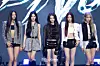 Girl group Meovv poses for photos during a press conference for the release of its second EP “Bite Now” at Cube Convention Center in western Seoul on June 1. [DANIELA GONZALEZ PEREZ]