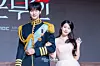 Byeon Woo-seok, left, and IU at a press conference for 'Perfect Crown' in Gangnam District, southern Seoul, on April 6. [DANIELLA GONZALEZ PEREZ]