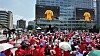 Fans gather in Gwanghwamun Square in Jongno District, Central Seoul, to watch Korea's first match of the 2026 FIFA World Cup