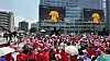 Fans gather in Gwanghwamun Square in Jongno District, Central Seoul, to watch Korea's first match of the 2026 FIFA World Cup