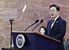 President Lee Jae Myung delivers his inaugural address as he is sworn in at the National Assembly in Yeouido, western Seoul, on June 4, 2025, following a snap election victory. [JOINT PRESS CORPS]
