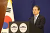 Kim Yong-beom, presidential chief of staff for policy, briefs reporters at the Press Center in New Delhi on April 20. [JOINT PRESS CORPS]