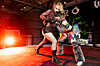Poison Rose, left, demonstrates a wrestling scene in a practice ring in Pyeongtaek, Gyeonggi, on April 19. [WOO SANG-JO]