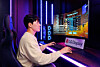 A model demonstrates LG Display's gaming OLED display. [LG DISPLAY]