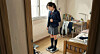 A high school student weighs herself on a scale in this AI-generated image. [CHATGPT]