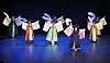 Choi Chang-deok, third from right, makes sweeping movements in his reinterpretation of “Sapung Jeonggam,” one of Lee Mae-bang’s signature dances for only men. [PARK SANG-MOON]