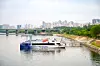 A Hangang Bus ferry is docked at Jamsil Dock in Songpa District, southern Seoul. [SEOUL TOURISM ORGANIZATION]