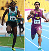 Sprinters Biwesa Daniel Kashama of Ansan City Hall, left, and Joel Jin Nwamadi of Yecheon County Office [YONHAP/NEWS1]