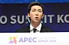 Singer RM of boy band BTS speaks during a CEO Summit as part of the APEC Economic Leaders' Meeting at a venue in Gyeongju, North Gyeongsang, on Oct. 29, 2025. [NEWS1]