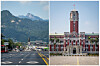 Left: The view from the middle of Sejong-daero looking north to Gwanghwamun Square in central Seoul on Aug. 2, 2025, almost 30 years after the former Government-General Building was demolished. Right: The Presidential Office Building in Taipei as seen from Ketagalan Boulevard on Oct. 26, 2025. [MICHAEL LEE]