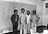 Key artists of the dansaekhwa movement are seen at a studio in this file photo from 1979. From left, Lee Ufan, Yun Hyong-keun, Kim Tschang-yeul and Park Seo-bo. [JOONGANG ILBO]