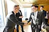 Czech Ambassador to Korea Ivan Jancarek, left, is greeted by then-acting President and Finance Minister Choi Sang-mok at a luncheon with defense and nuclear energy envoys at Lotte Hotel in central Seoul on Feb. 4. [MINISTRY OF ECONOMY AND FINANCE]