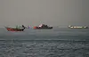 Vessels at the Strait of Hormuz, as seen from Musandam, Oman, June 14.