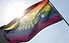 A flag waves at the 27th Seoul Queer Parade held in Jung District, central Seoul, on June 13, 2026.